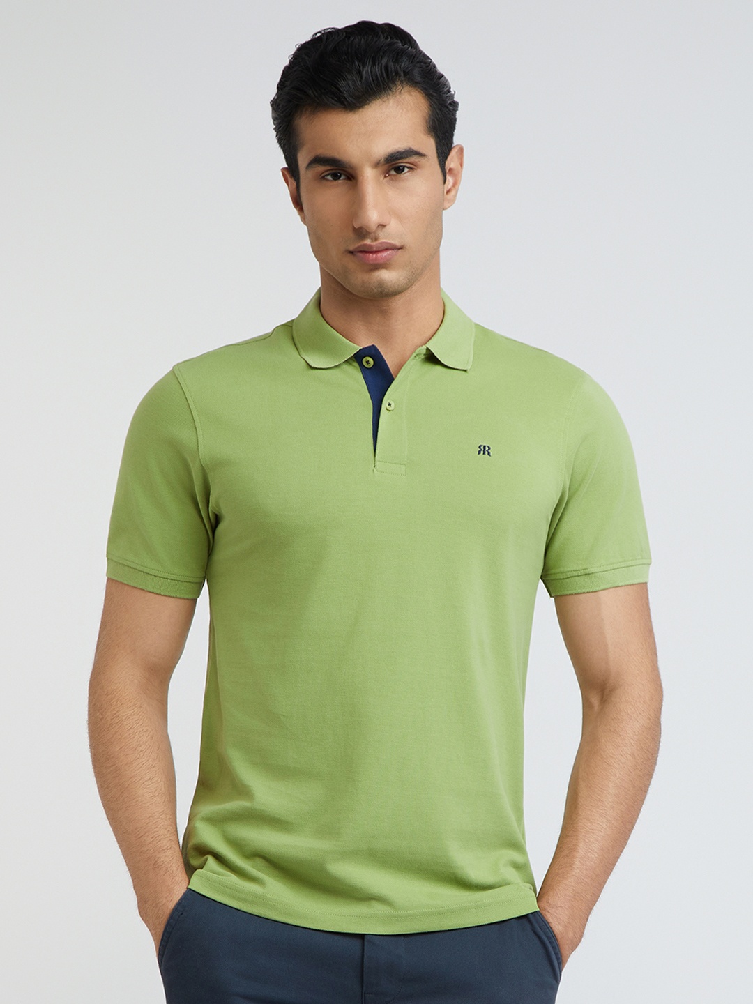 

Raymond Men Green Pure Cotton Solid Polo Collar T-shirt