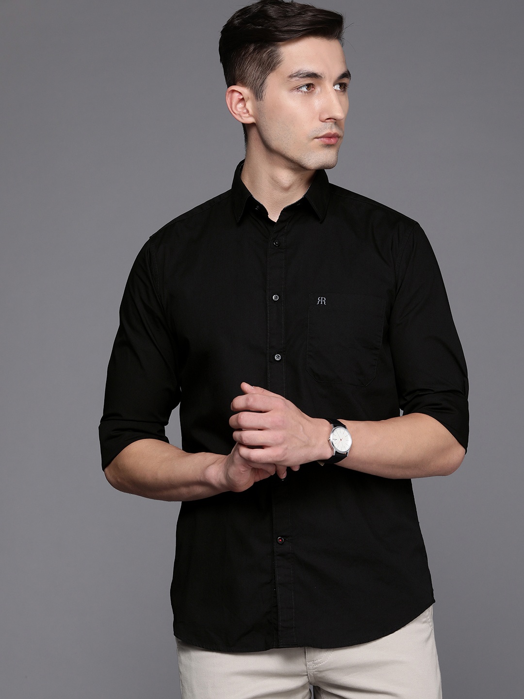 

Raymond Men Black Solid Slim Fit Pure Cotton Casual Shirt