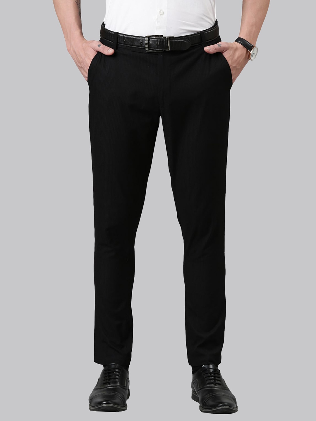 

KRYPTIC Men Tapered Fit Cropped Formal Trousers, Black