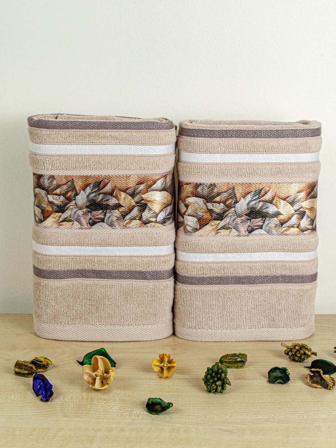 

RANGOLI 2 Pcs 450 GSM Pure Cotton Hand Towels, Beige
