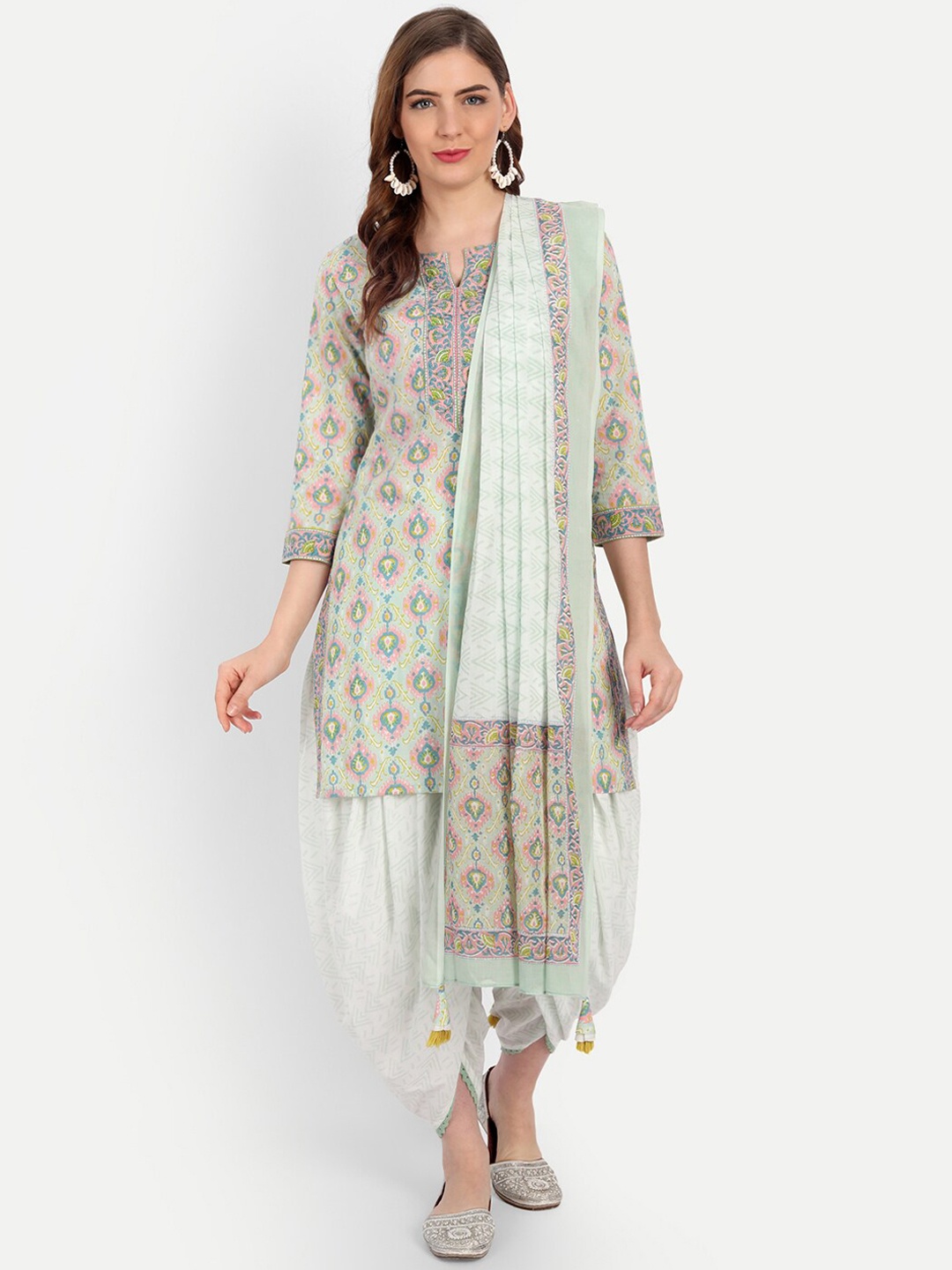 

SUTI Women Green Ethnic Motifs Printed Pure Cotton Kurta with Patiala & With Dupatta