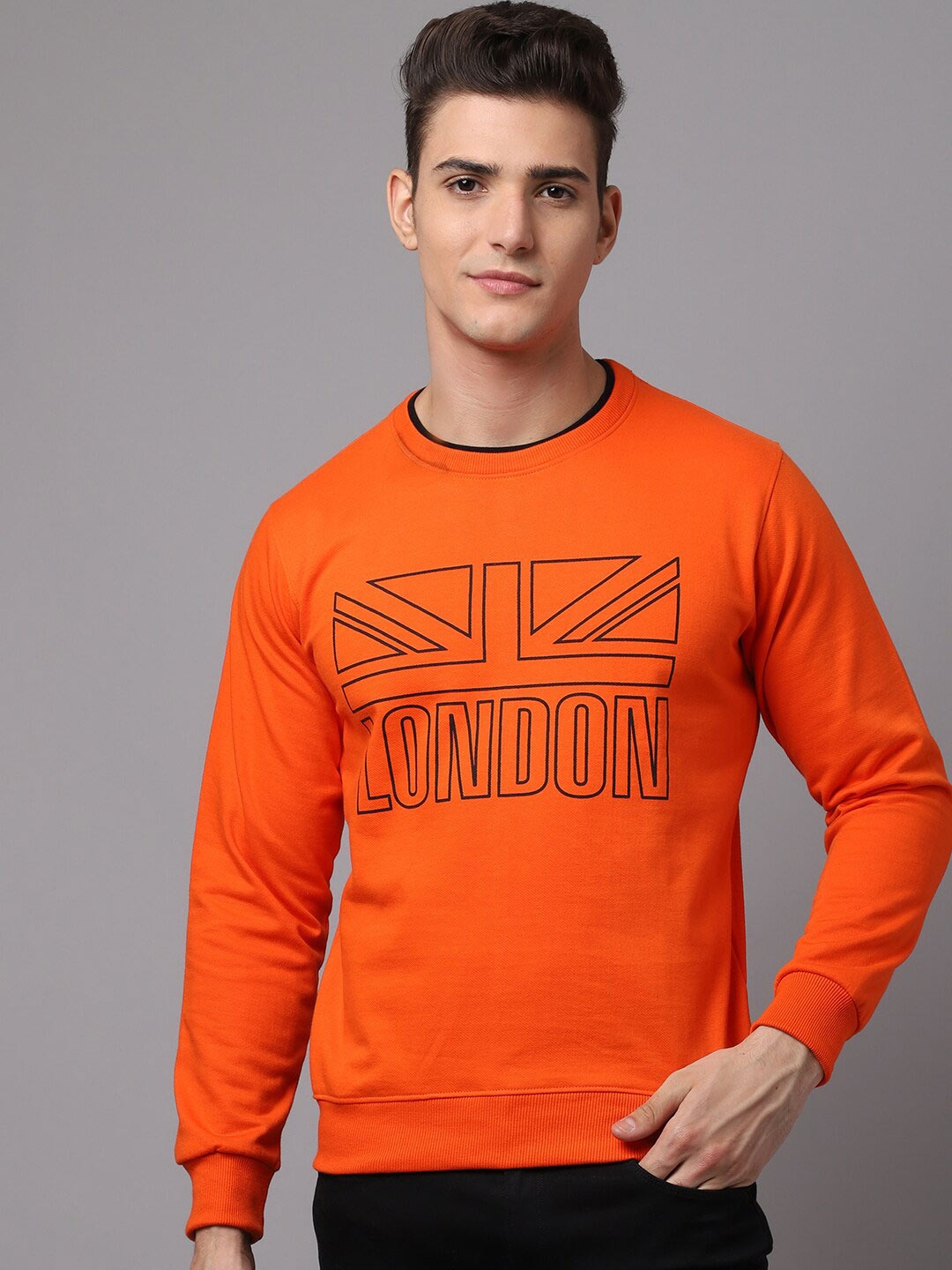 

Obaan Men Orange Printed Sweatshirt