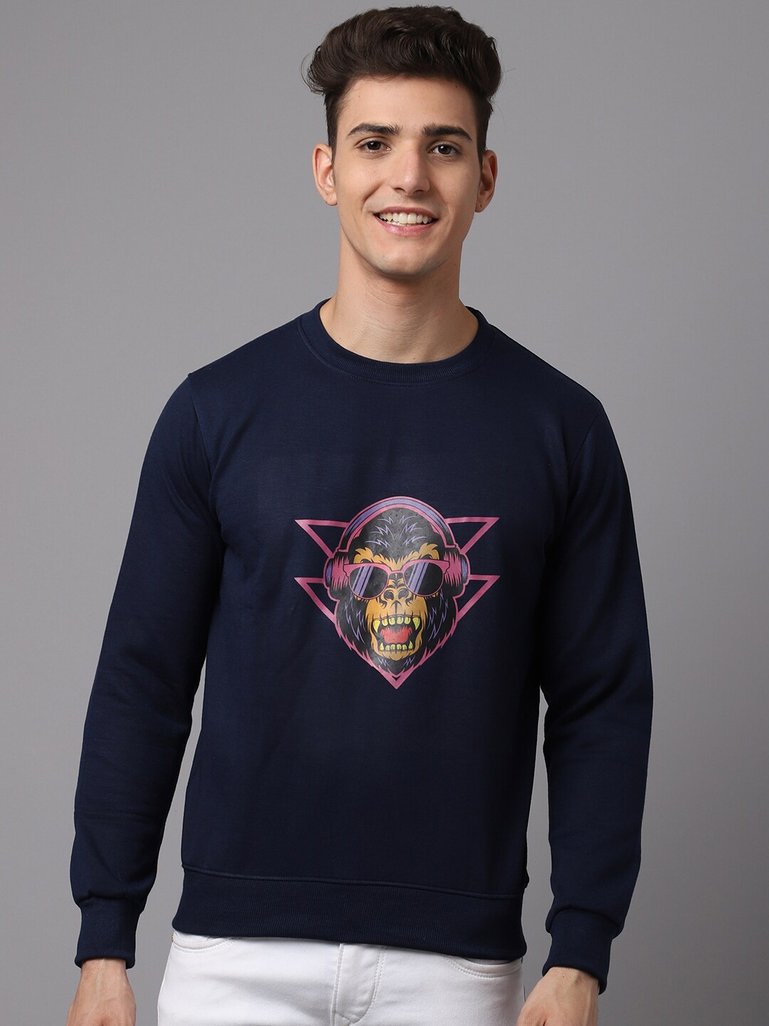 

Obaan Men Navy Blue Printed Sweatshirt