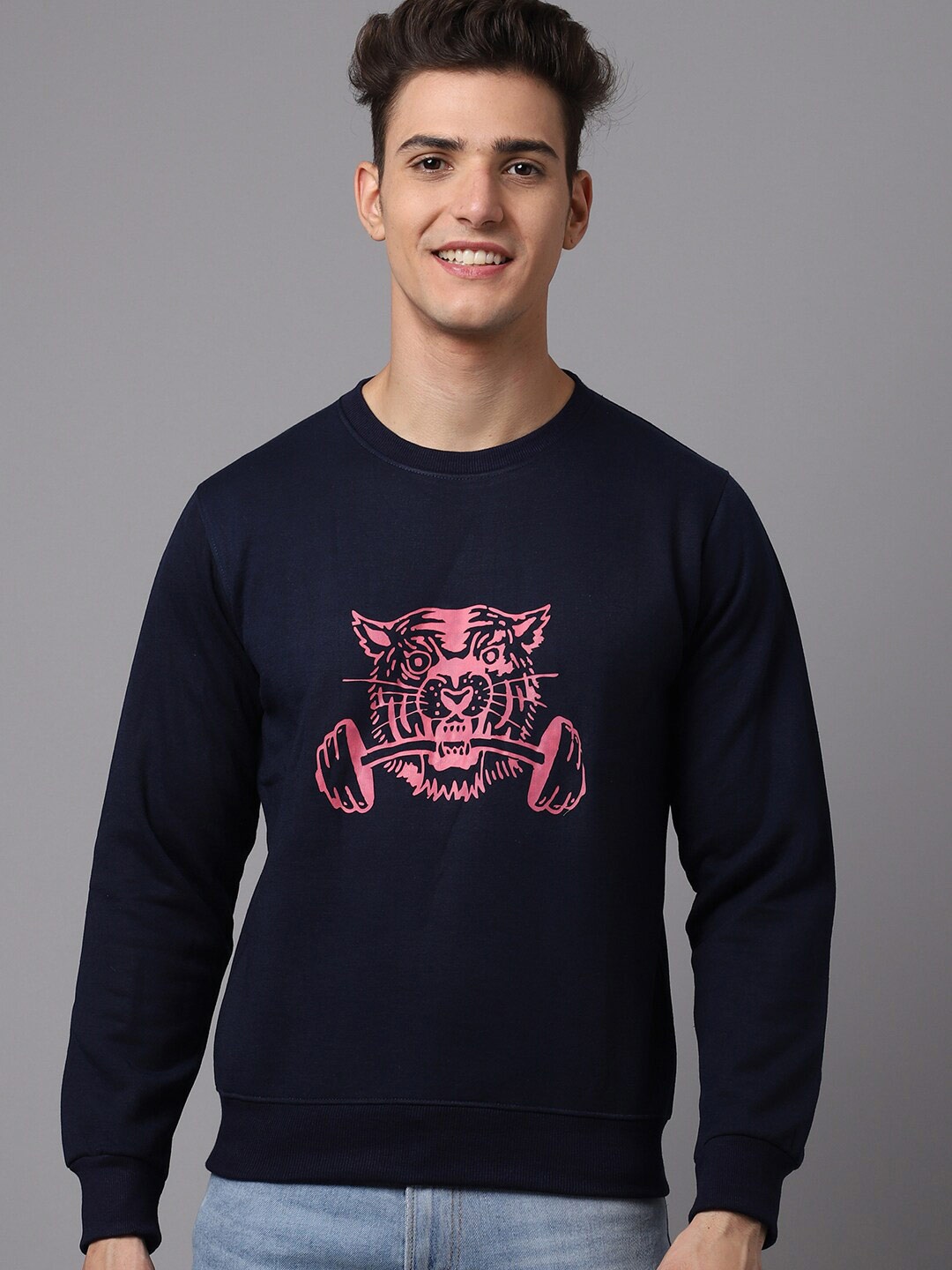 

Obaan Men Navy Blue Printed Sweatshirt