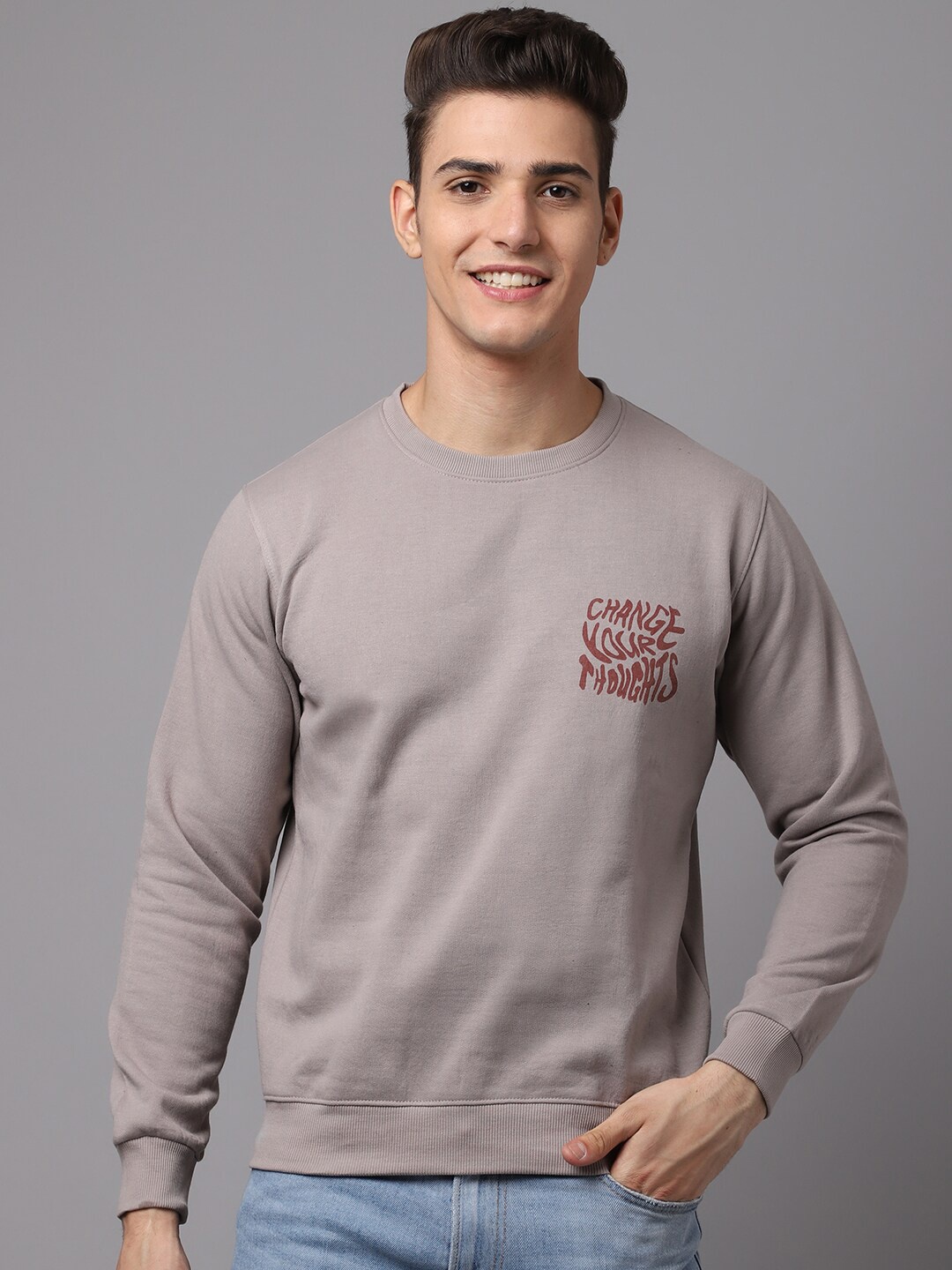 

Obaan Men Grey Printed Fleece Sweatshirt