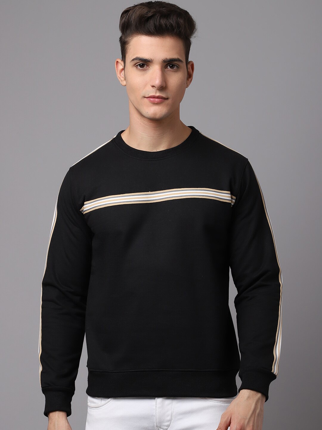 

Obaan Men Black Striped Sweatshirt