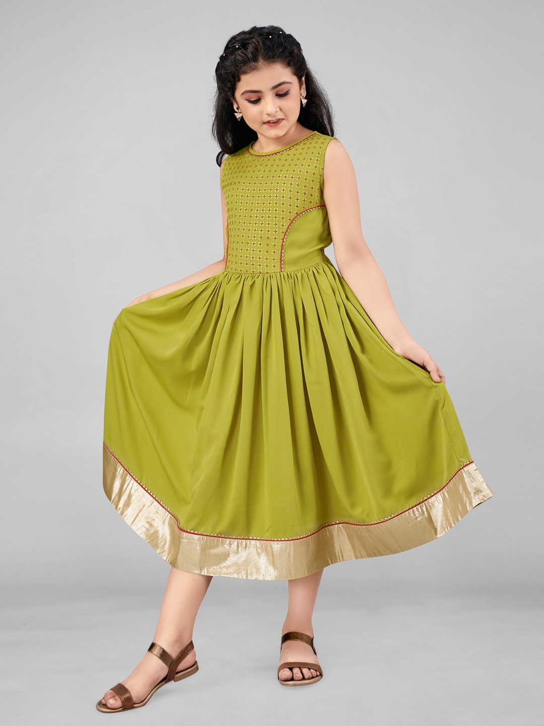 

FASHION DREAM Girls Green Crepe Ethnic Midi Dress