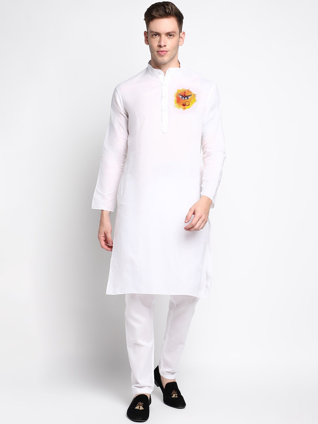 

DEVOILER Men White Solid Full Sleeves Kurta