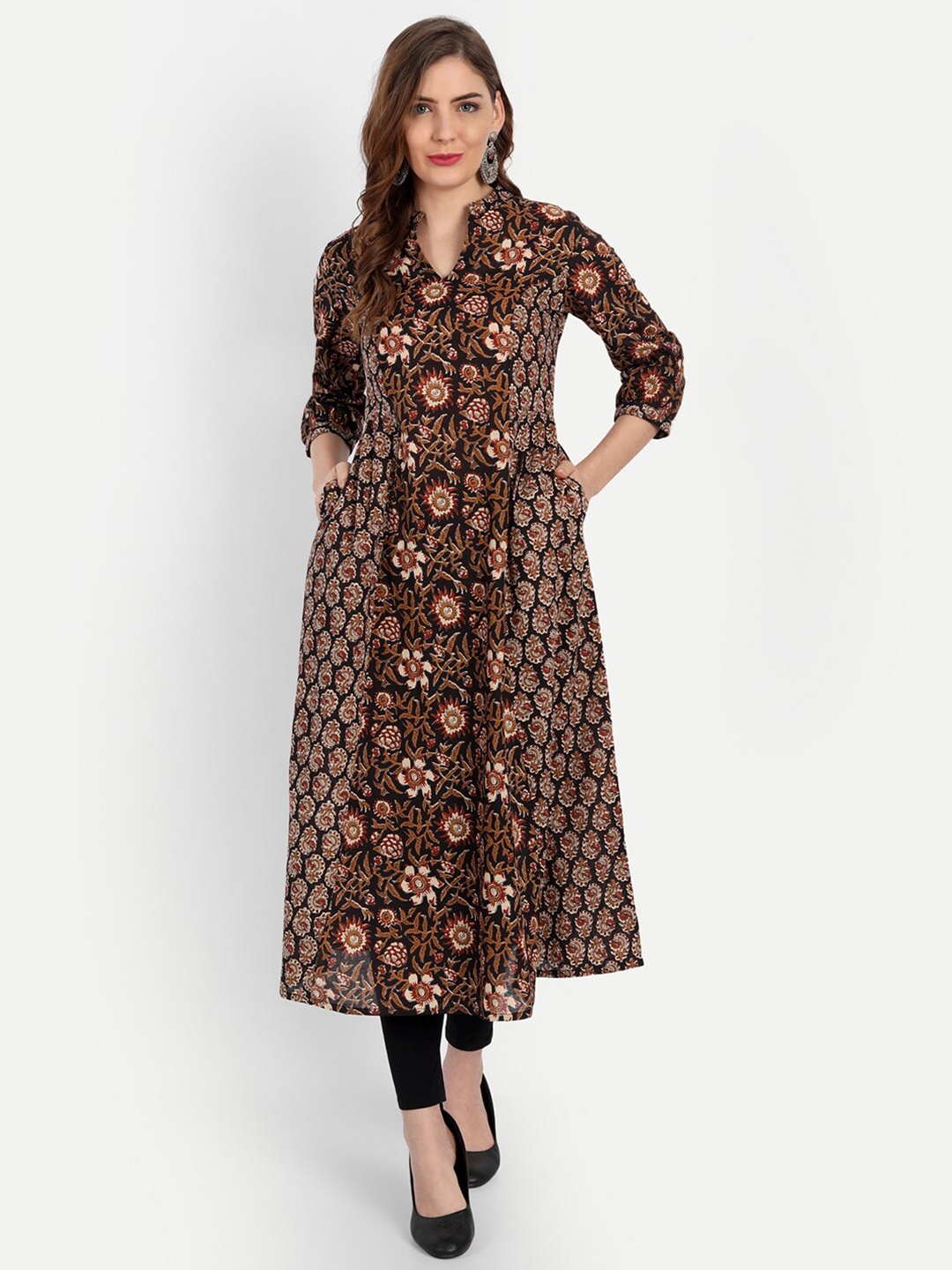 

SUTI Women Black & Brown Ethnic Motifs Printed Pure Cotton Panelled Kurta