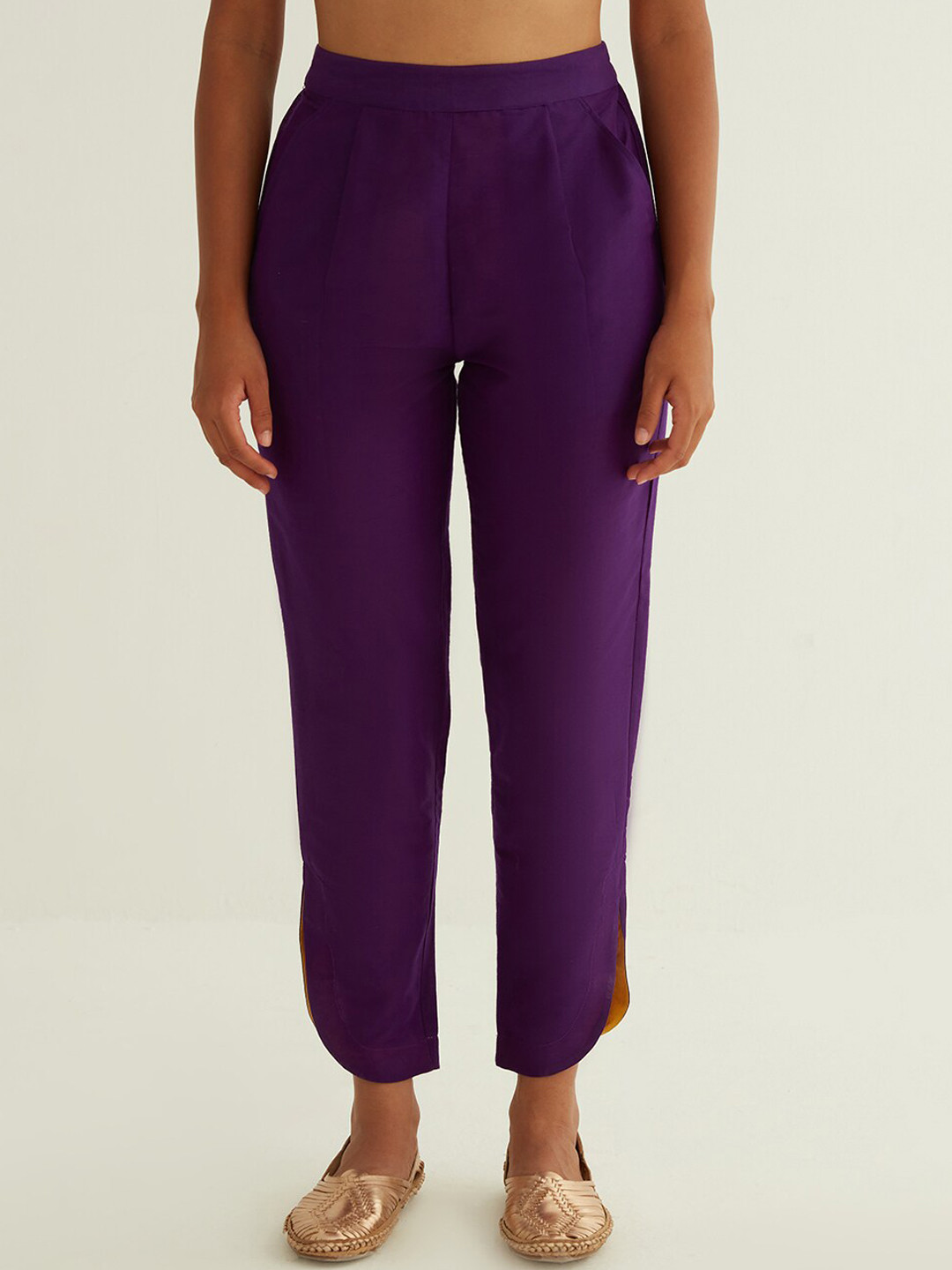 

Abhishti Women Curved Hem Relaxed Fit Trousers, Purple