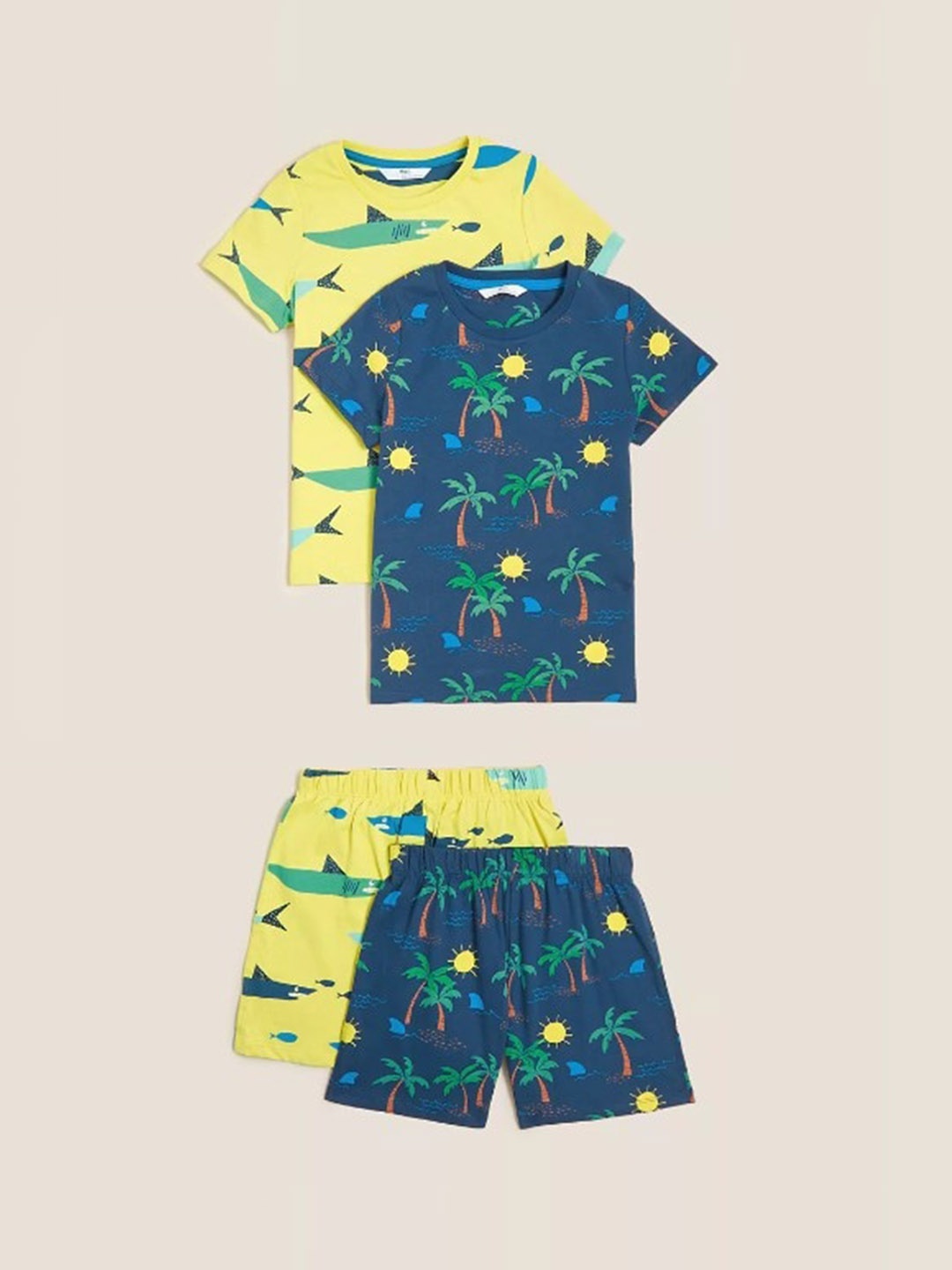 

Marks & Spencer Boys Set Of 2 Yellow & Navy Blue Printed Night suit