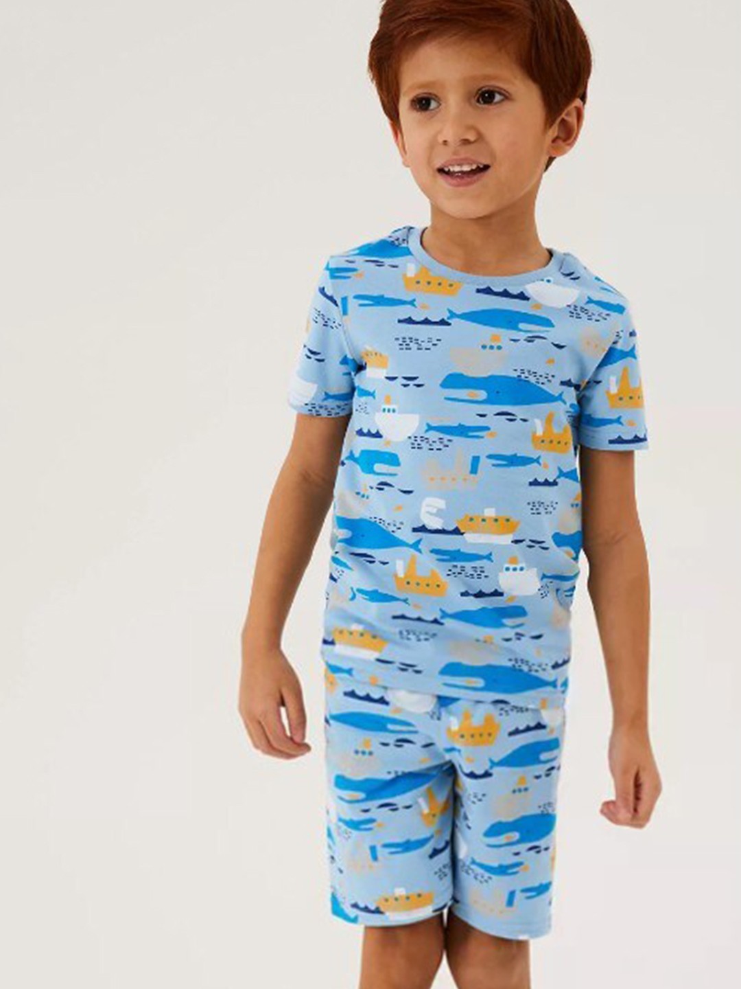 

Marks & Spencer Boys Blue Printed T-shirt with Shorts