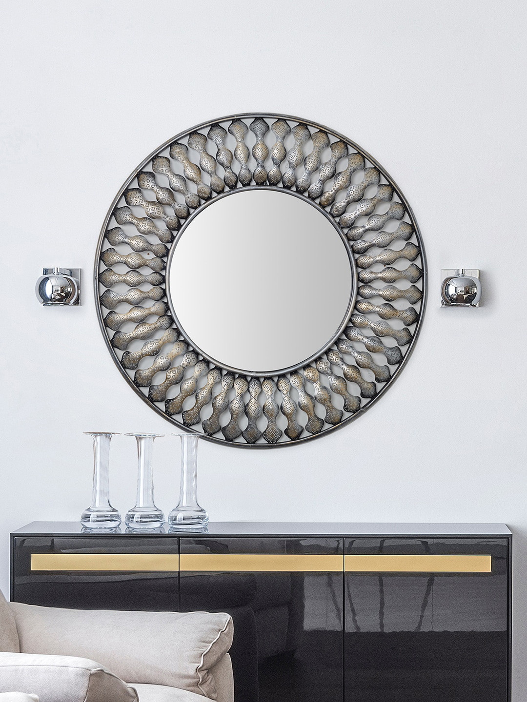 

HomeTown Silver-Toned & Brown Moghul Patterned Wall Mirrors