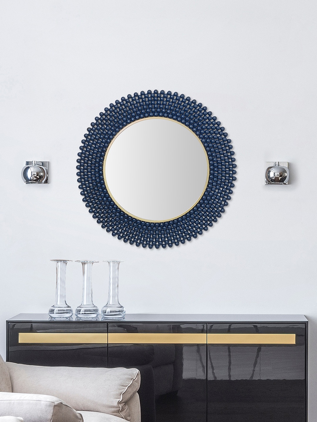 

HomeTown Navy Blue Ball Patterned Metal Wall Mirror