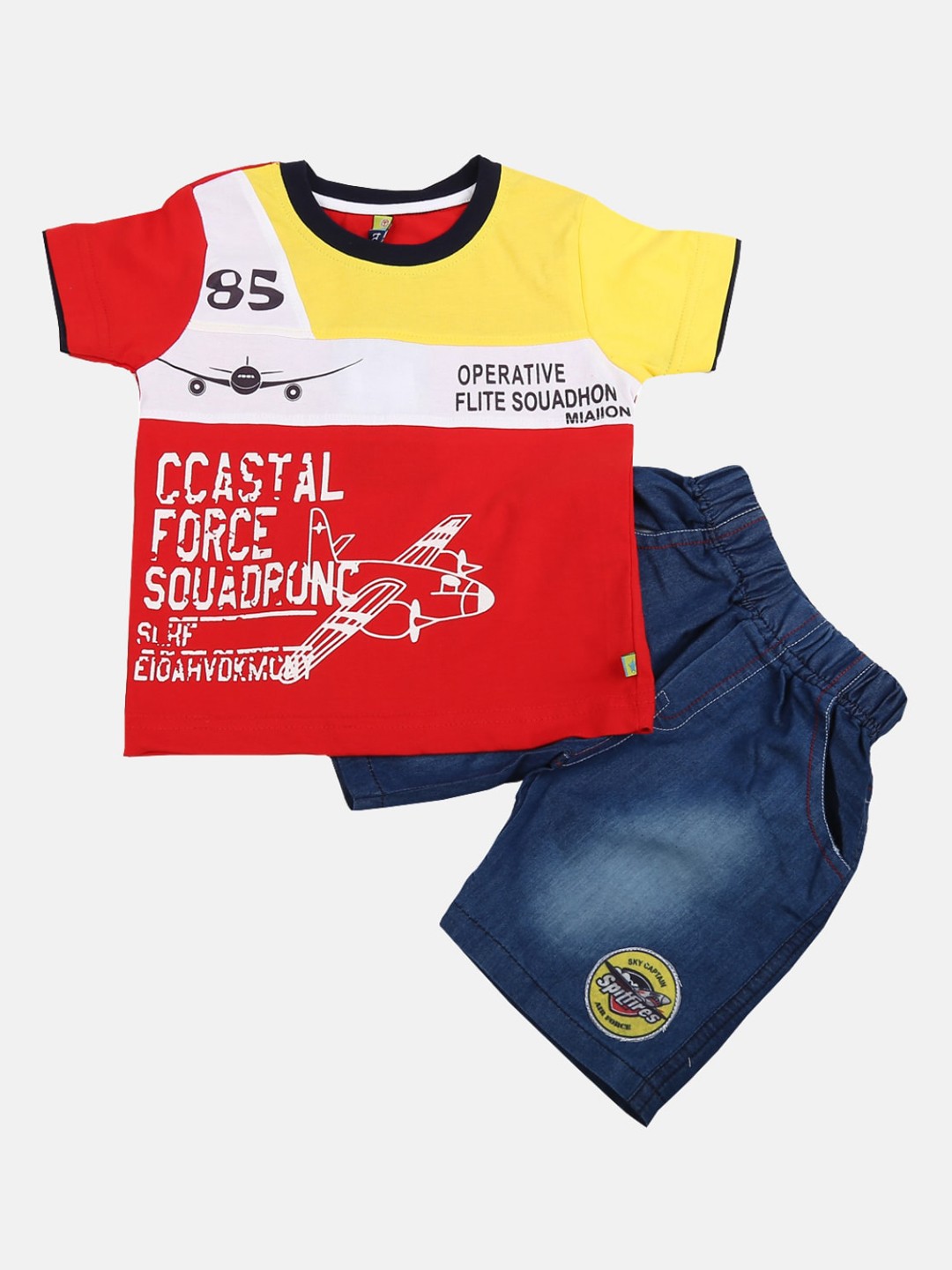 

V-Mart Boys Printed Pure Cotton T-shirt with Shorts, Red