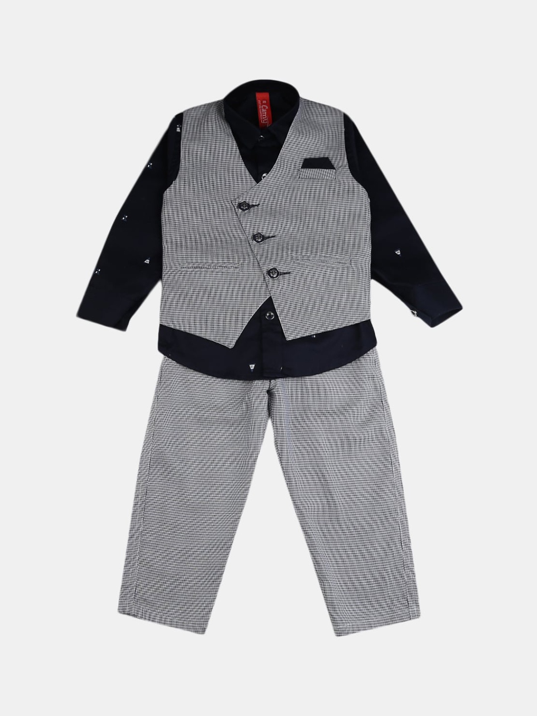 

V-Mart Boys Printed Pure Cotton Shirt With Trousers, Grey