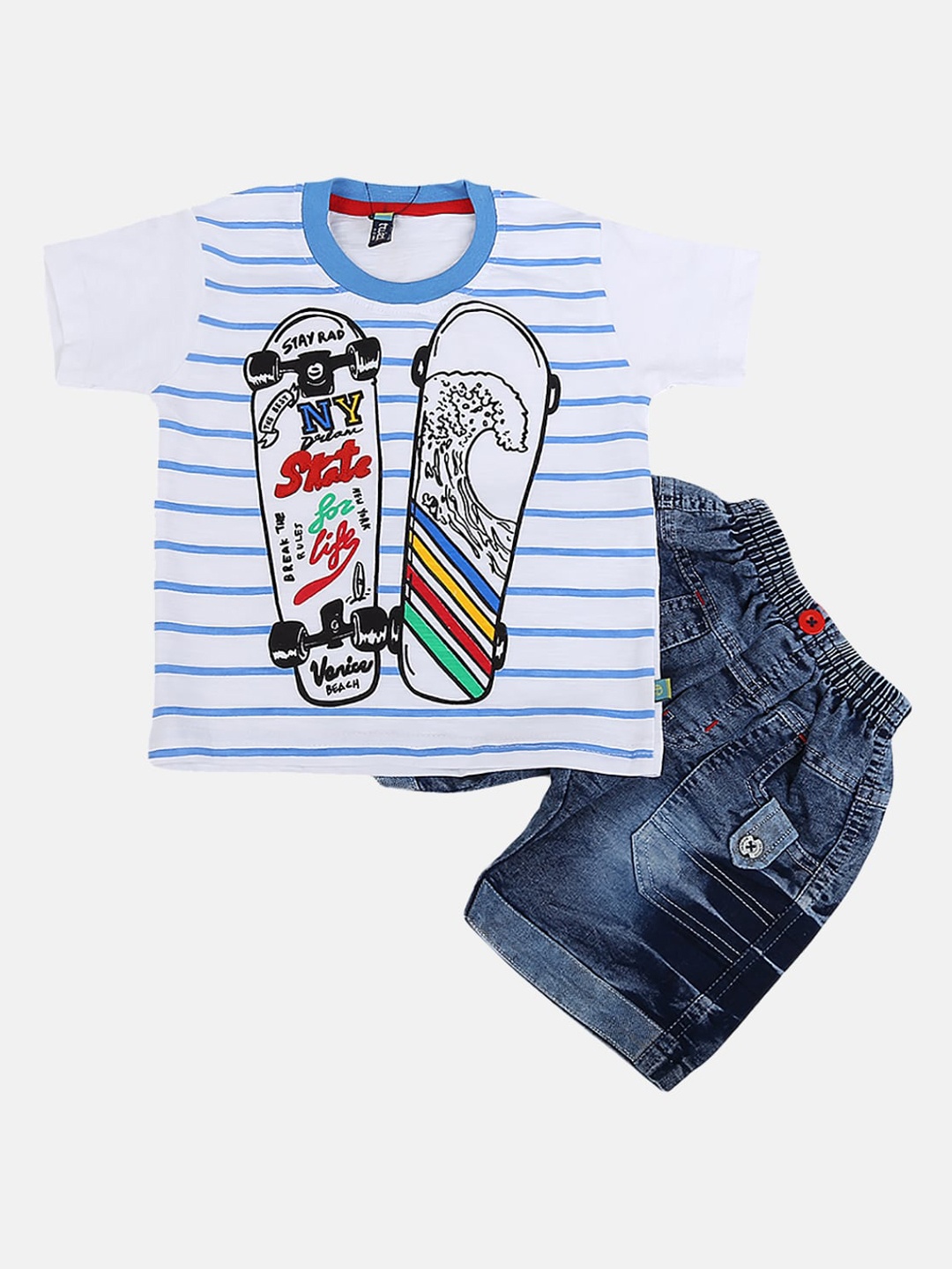 

V-Mart Boys Printed Pure Cotton T-shirt with Shorts, White