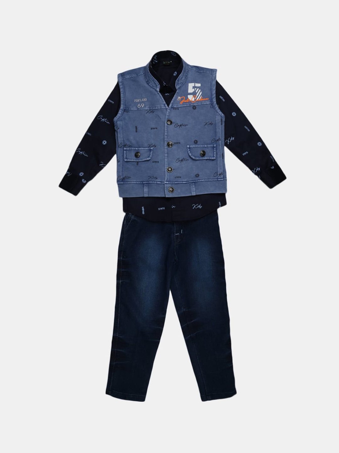 

V-Mart Boys Woven Design Pure Cotton Shirt With Trousers, Navy blue