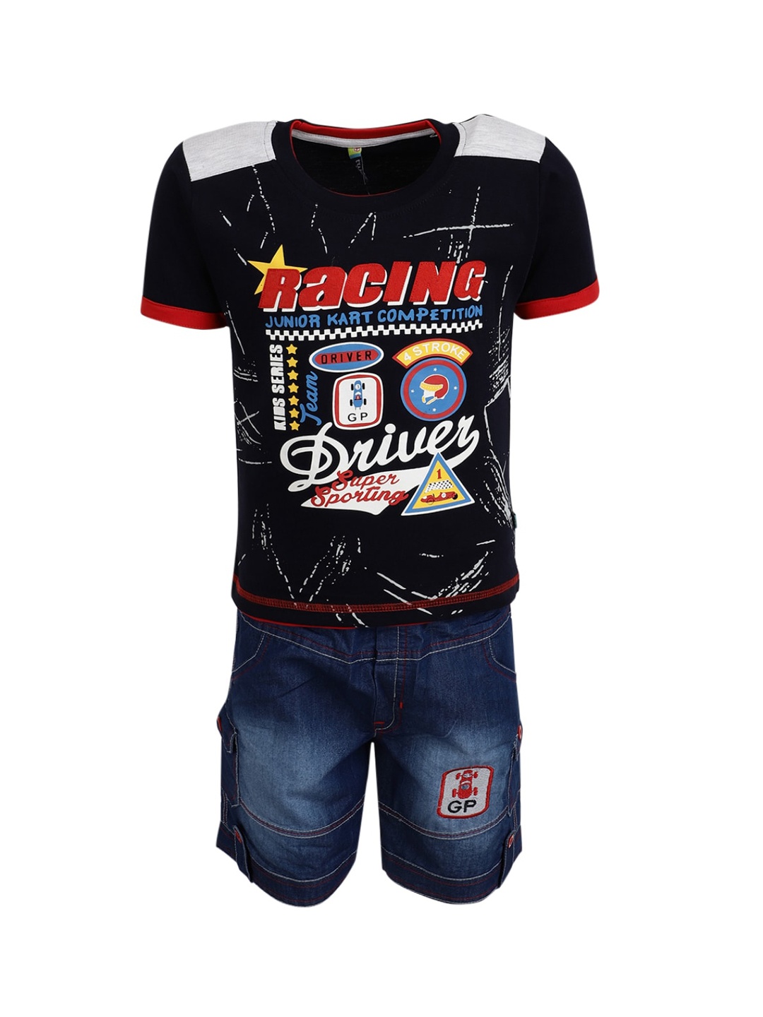

V-Mart Boys Printed Pure Cotton T-Shirt With Shorts, Black