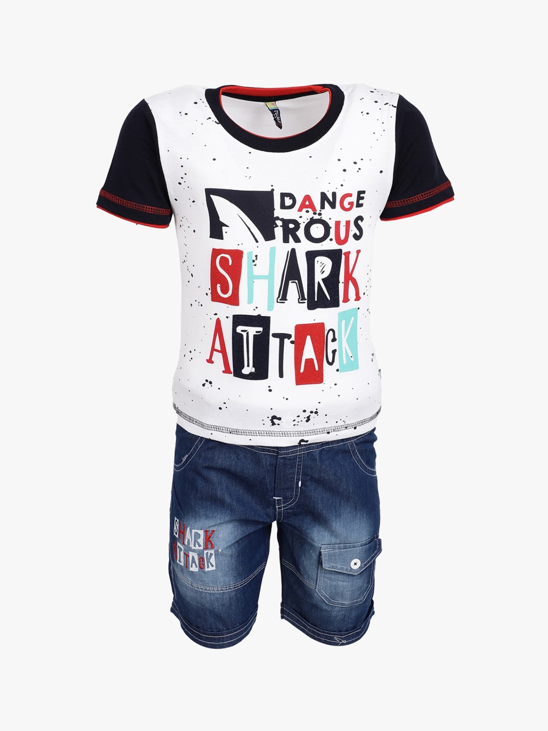 

V-Mart Boys Printed Pure Cotton T-shirt with Shorts, White