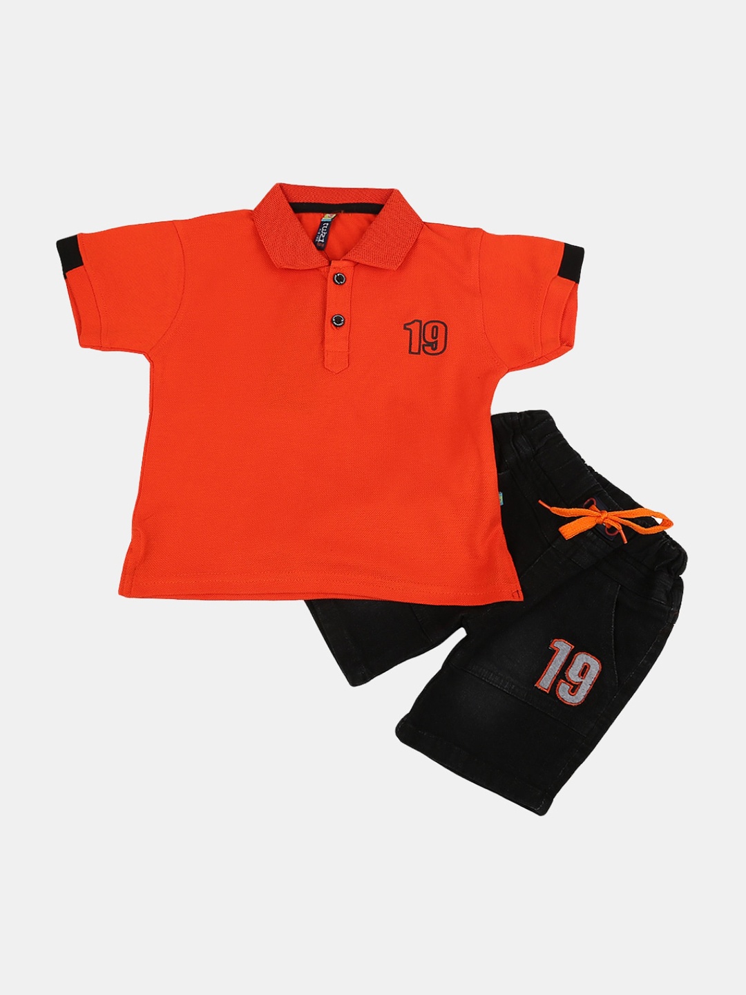 

V-Mart Boys Printed Pure Cotton T-shirt with Trousers, Orange