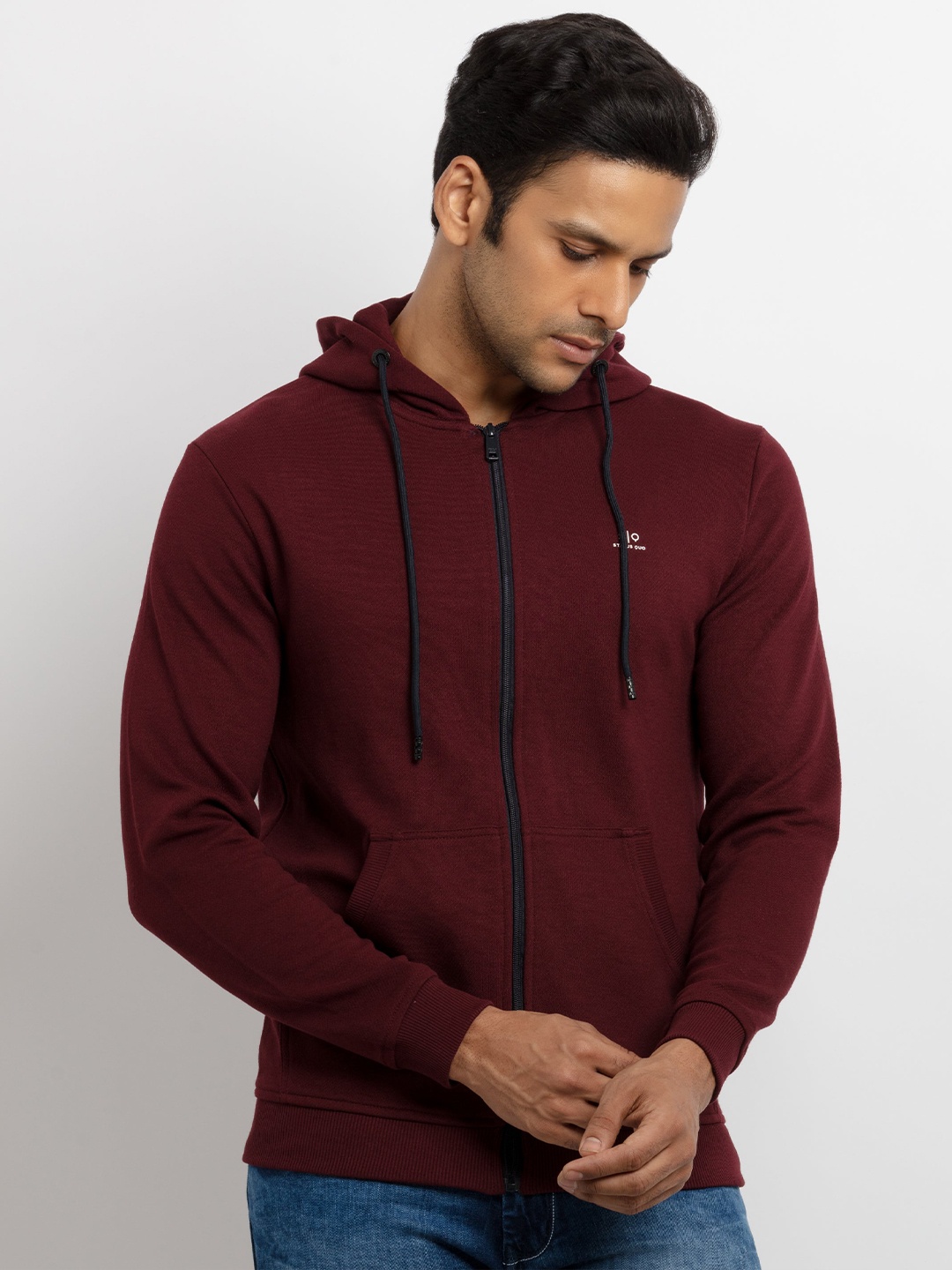 

Status Quo Men Maroon Solid Hooded Sweatshirt