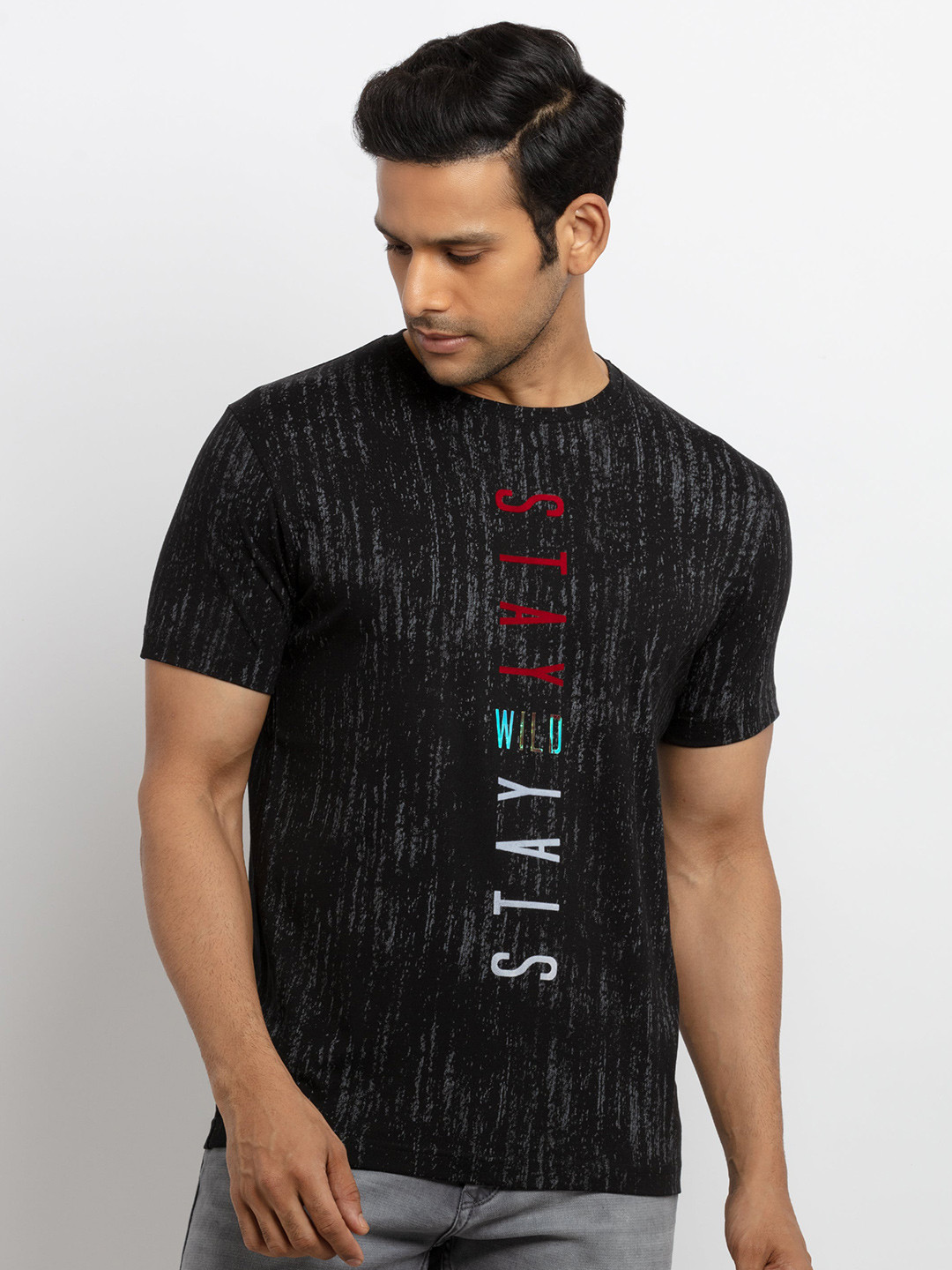 

Status Quo Men Black Typography Printed Cotton T-shirt