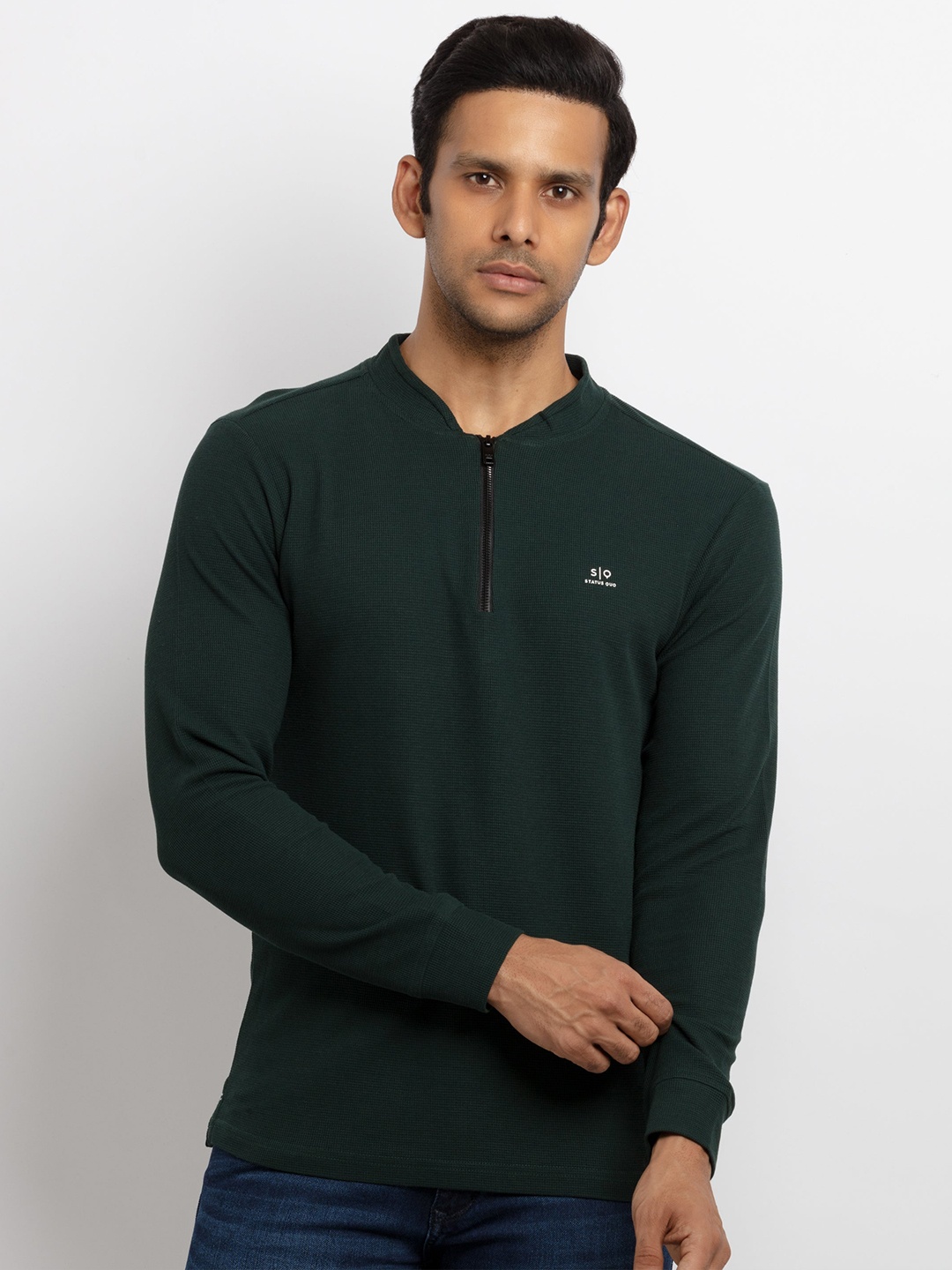 

Status Quo Men Green Henley Neck T-shirt