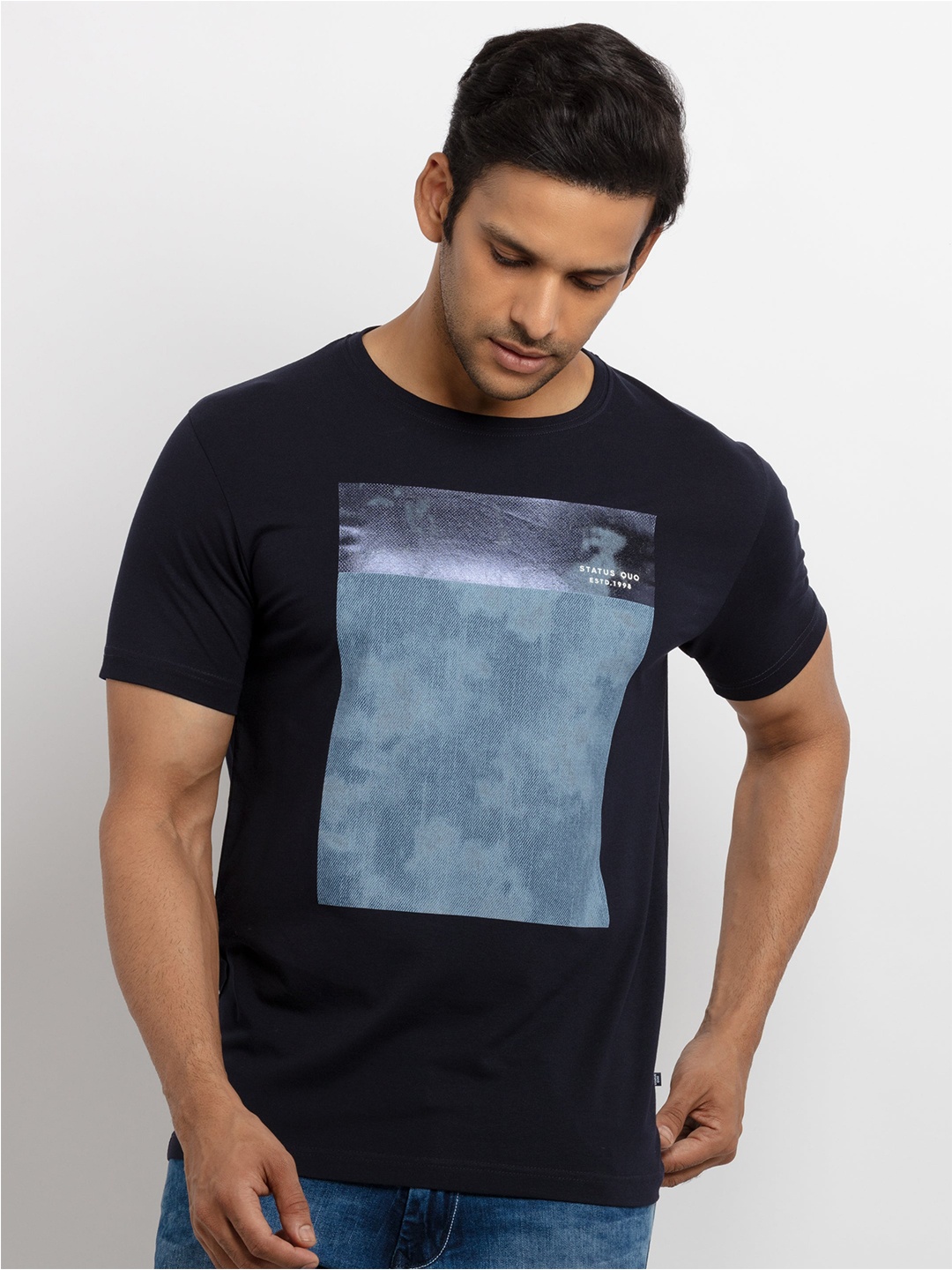 

Status Quo Men Navy Blue Printed T-shirt