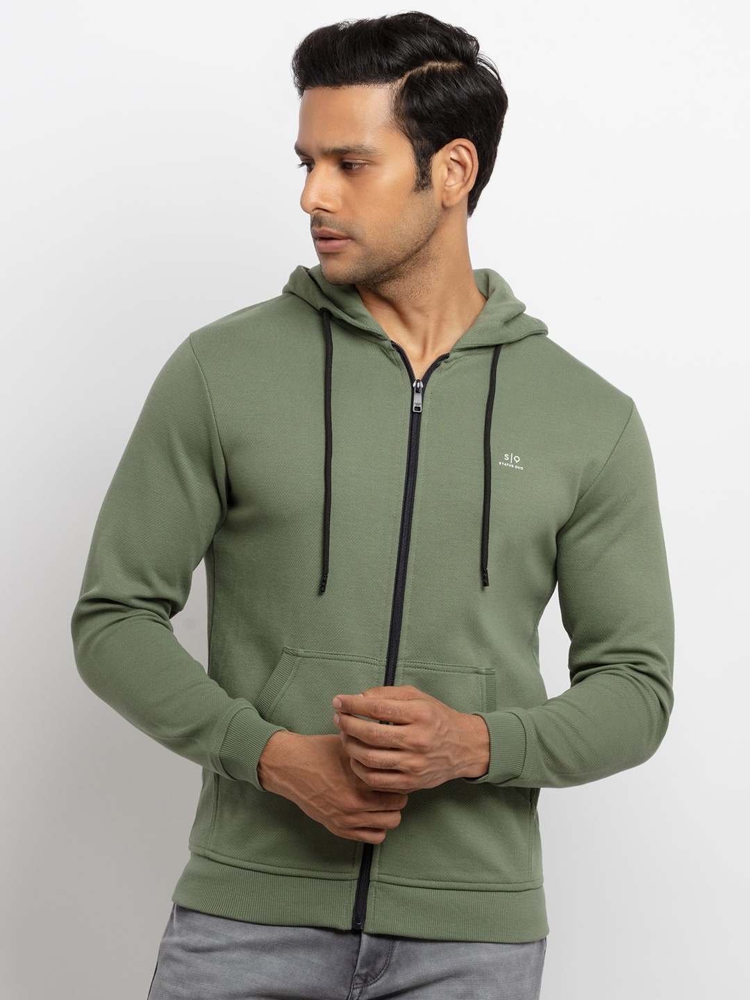 

Status Quo Men Olive Green Hooded Sweatshirt