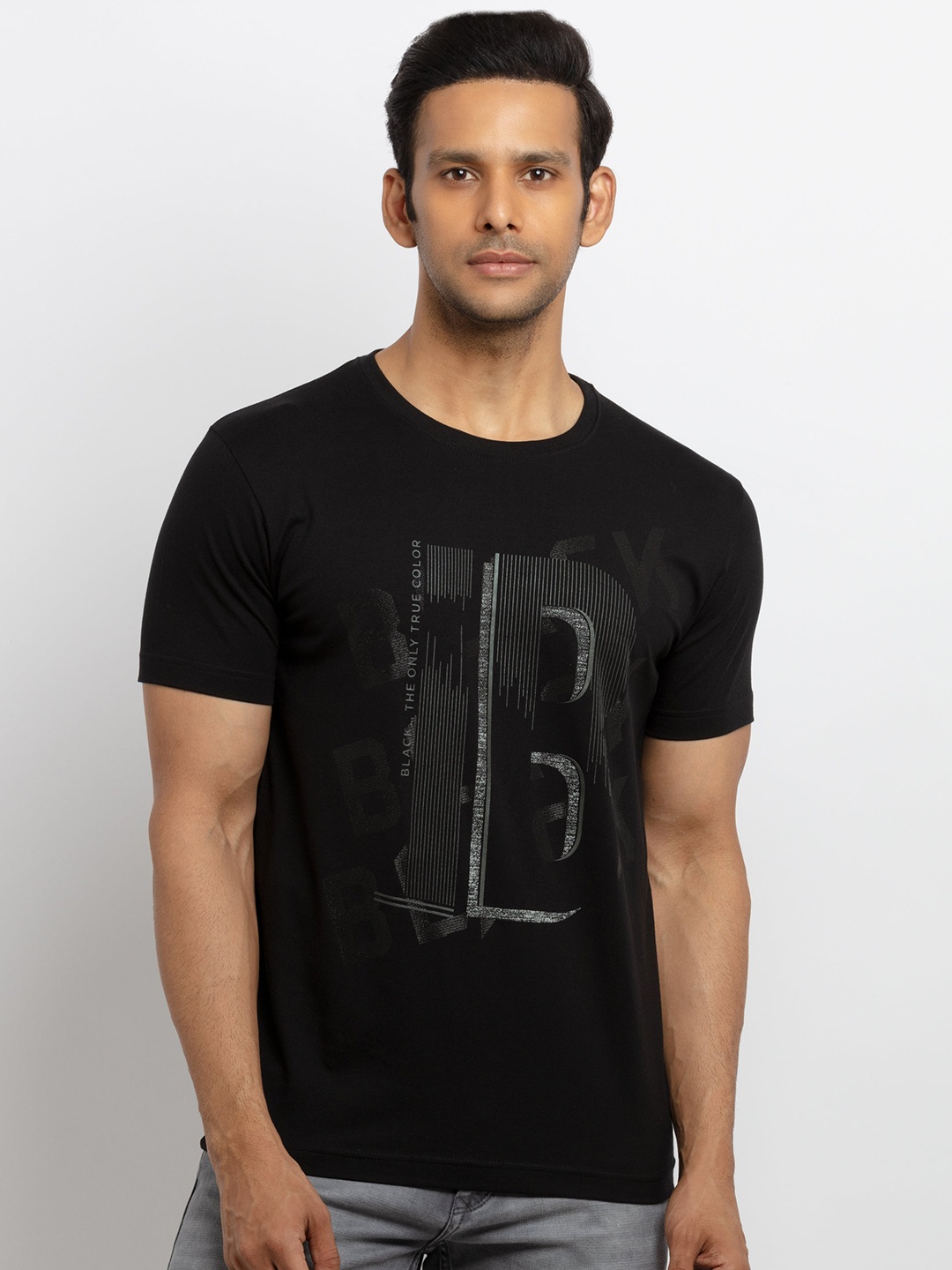

Status Quo Men Black Printed Round Neck T-shirt