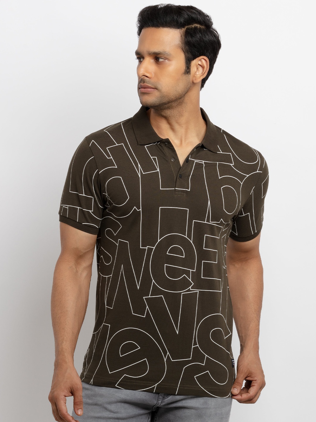 

Status Quo Men Green Typography Printed Polo Collar T-shirt