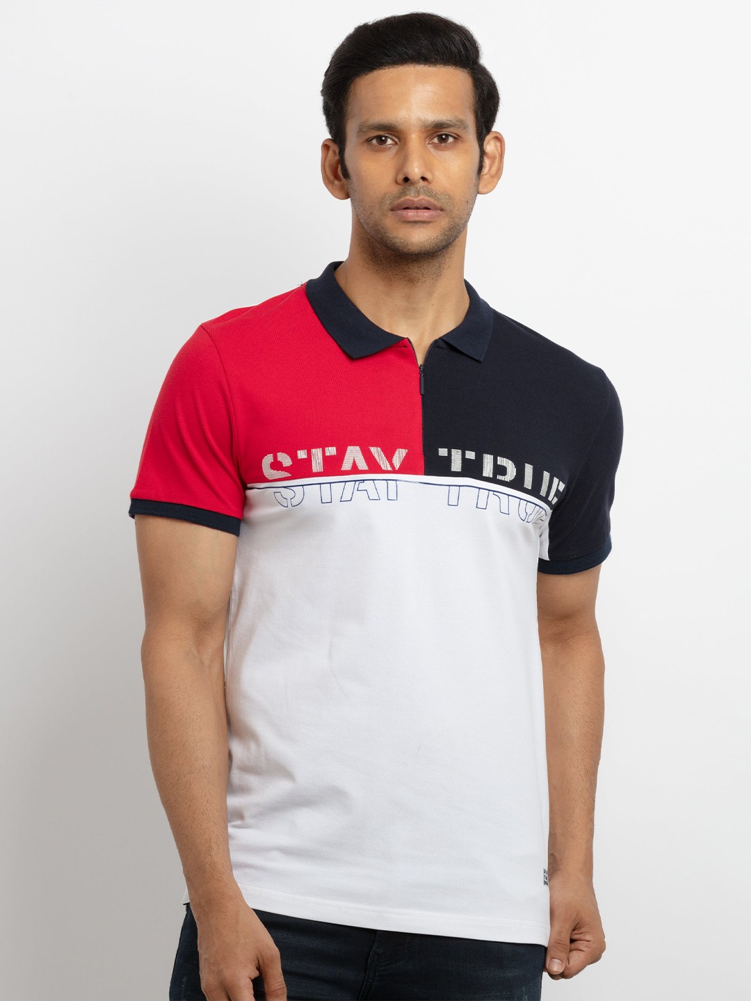 

Status Quo Men White Colourblocked Polo Collar T-shirt