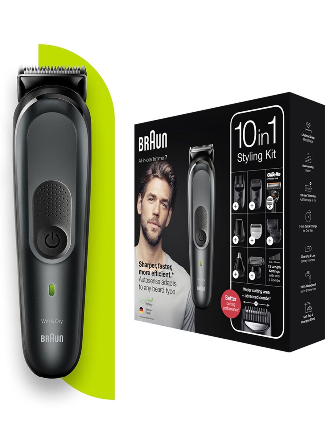 

Braun Men MGK7331 Waterproof 10-In-1 Styling Kit 100Min Runtime All In One Trimmer - Black