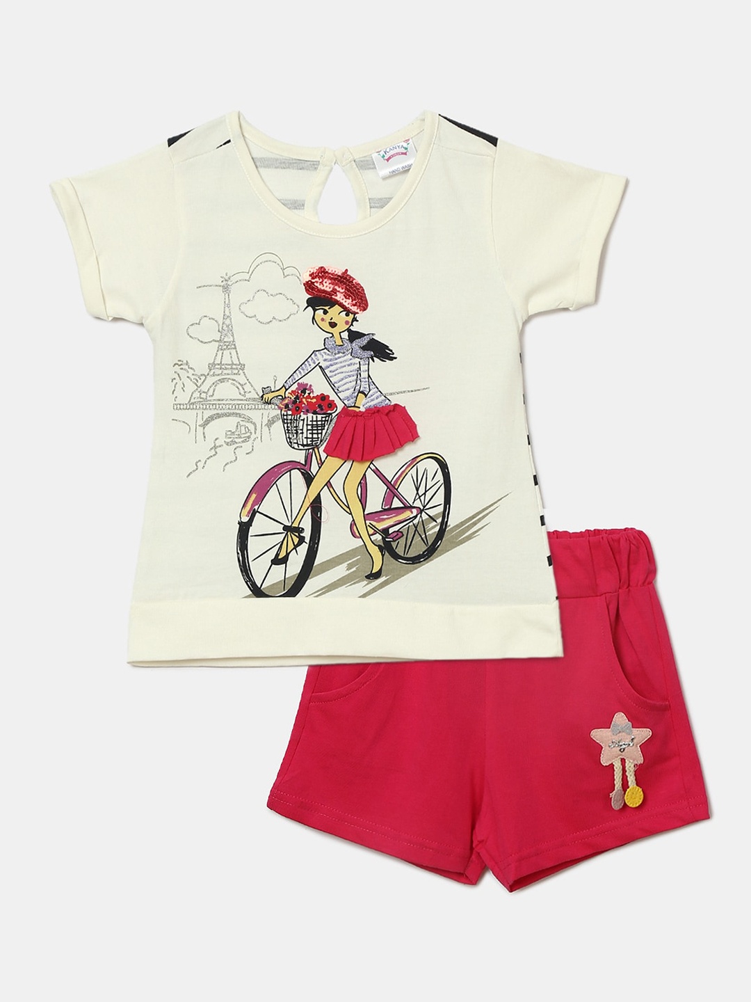 

V-Mart Girls Printed T-shirt with Shorts, Off white
