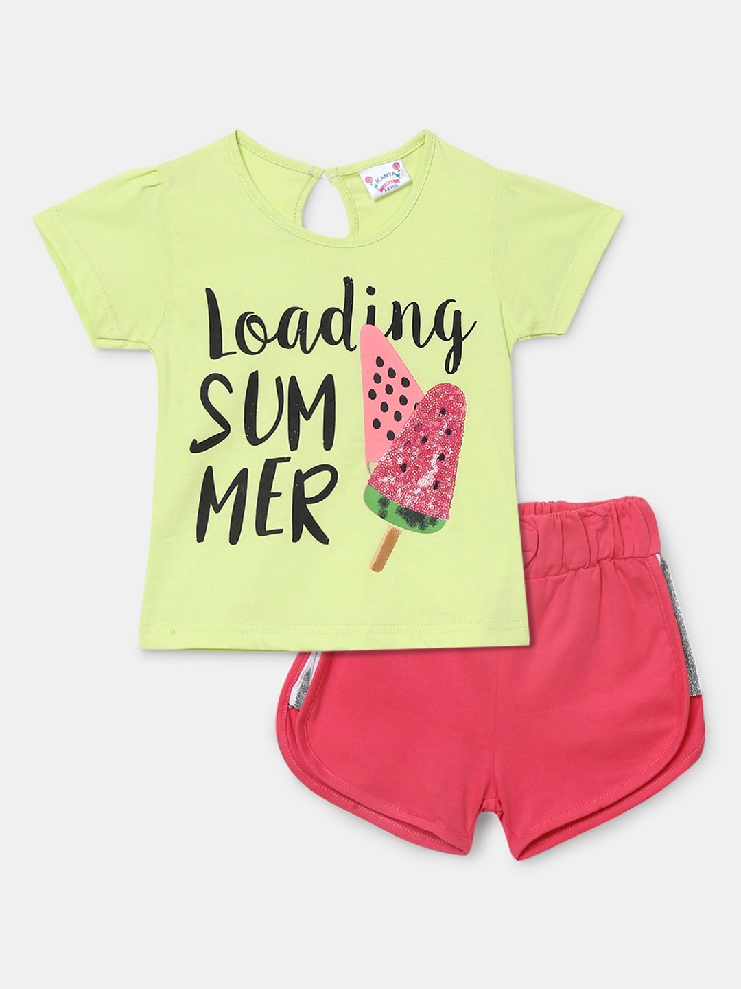 

V-Mart Girls Printed T-shirt with Shorts, Green