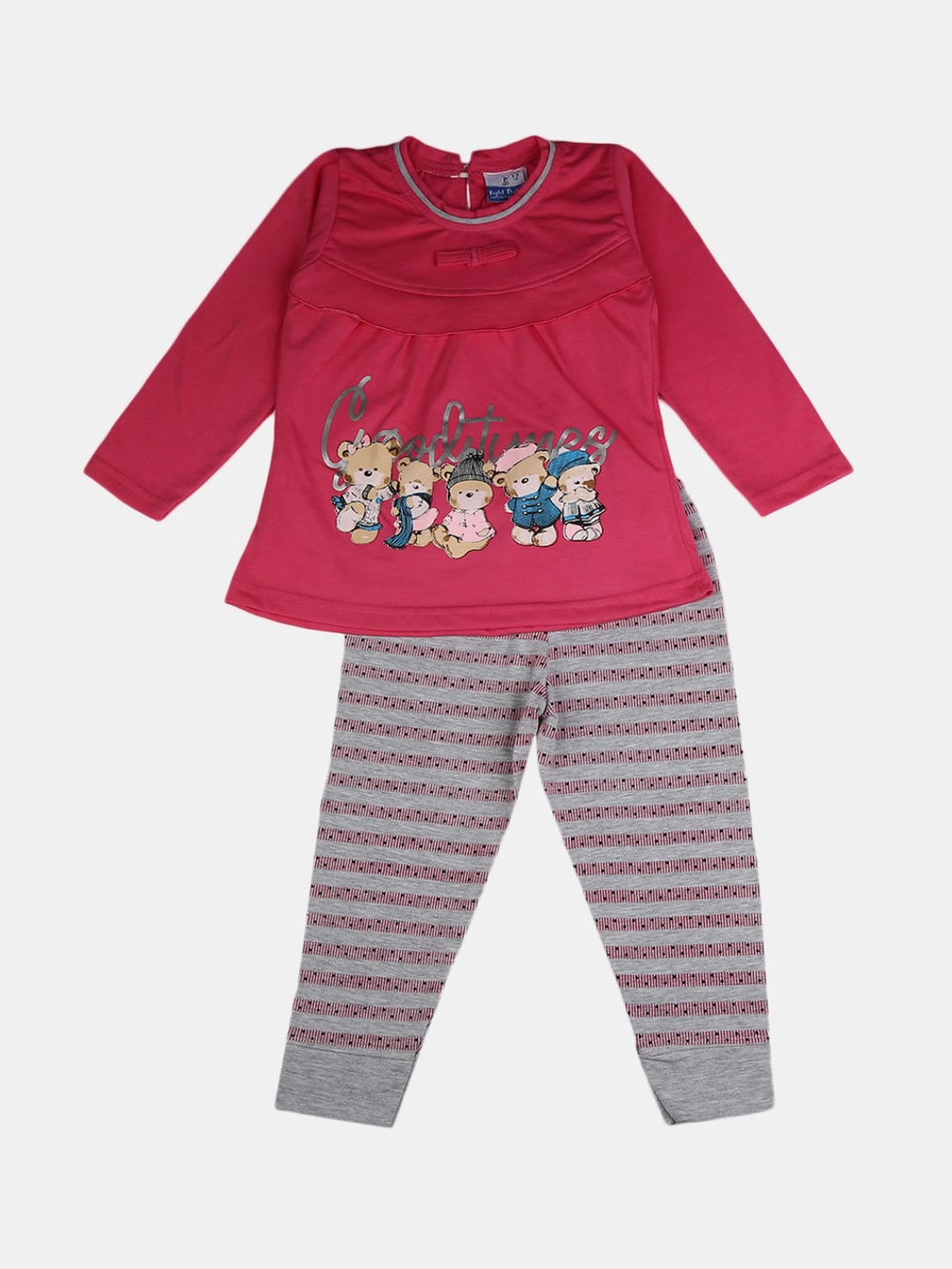 

V-Mart Girls Printed Pure Cotton T-shirt with Pyjamas, Fuchsia