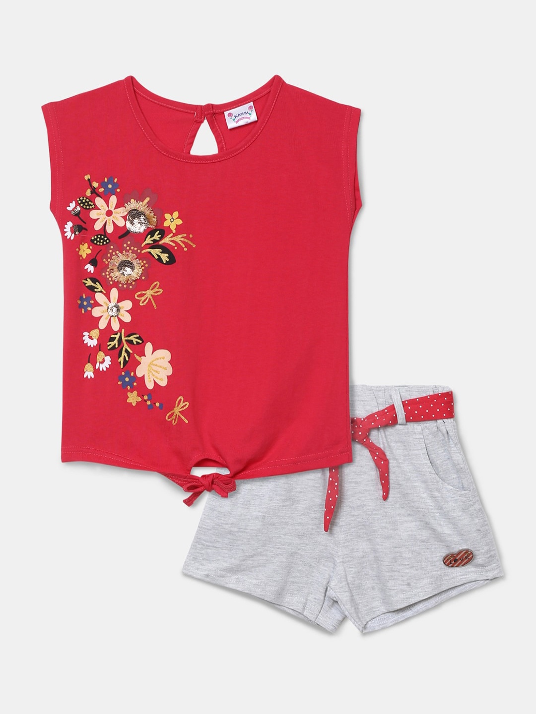 

V-Mart Girls Printed Pure Cotton T-shirt with Shorts, Red