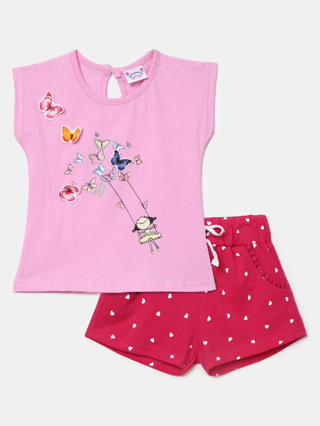 

V-Mart Unisex Kids Printed Pure Cotton T-shirt with Shorts, Pink