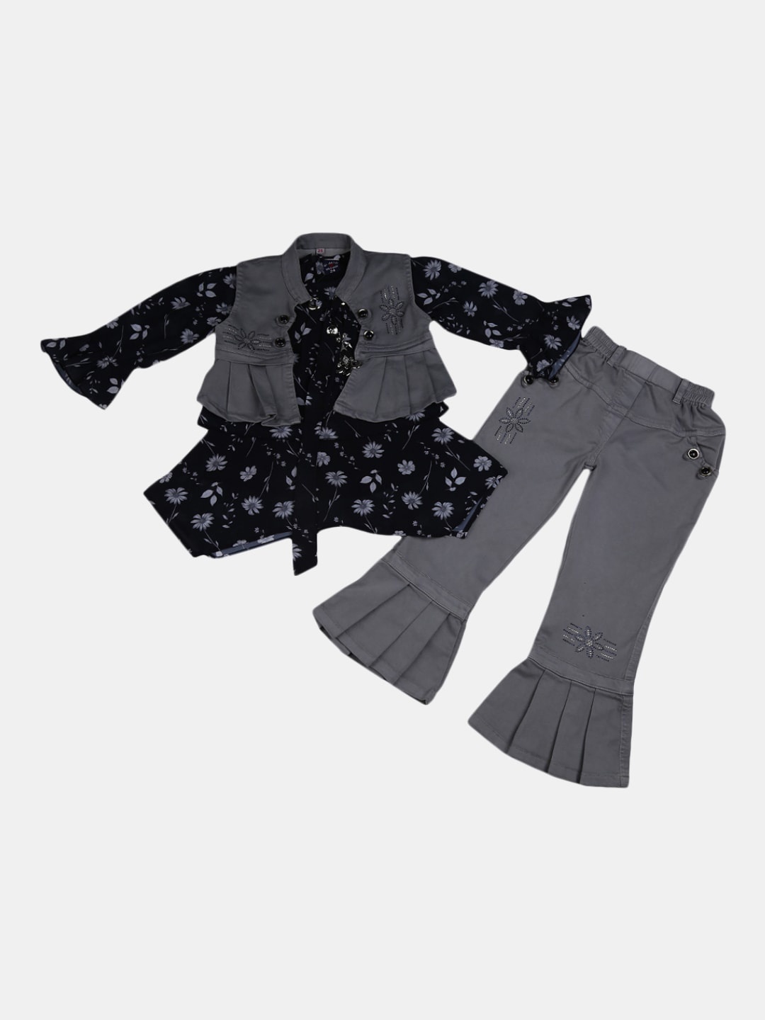 

V-Mart Girls Printed Pure Cotton T-shirt with Trousers, Black