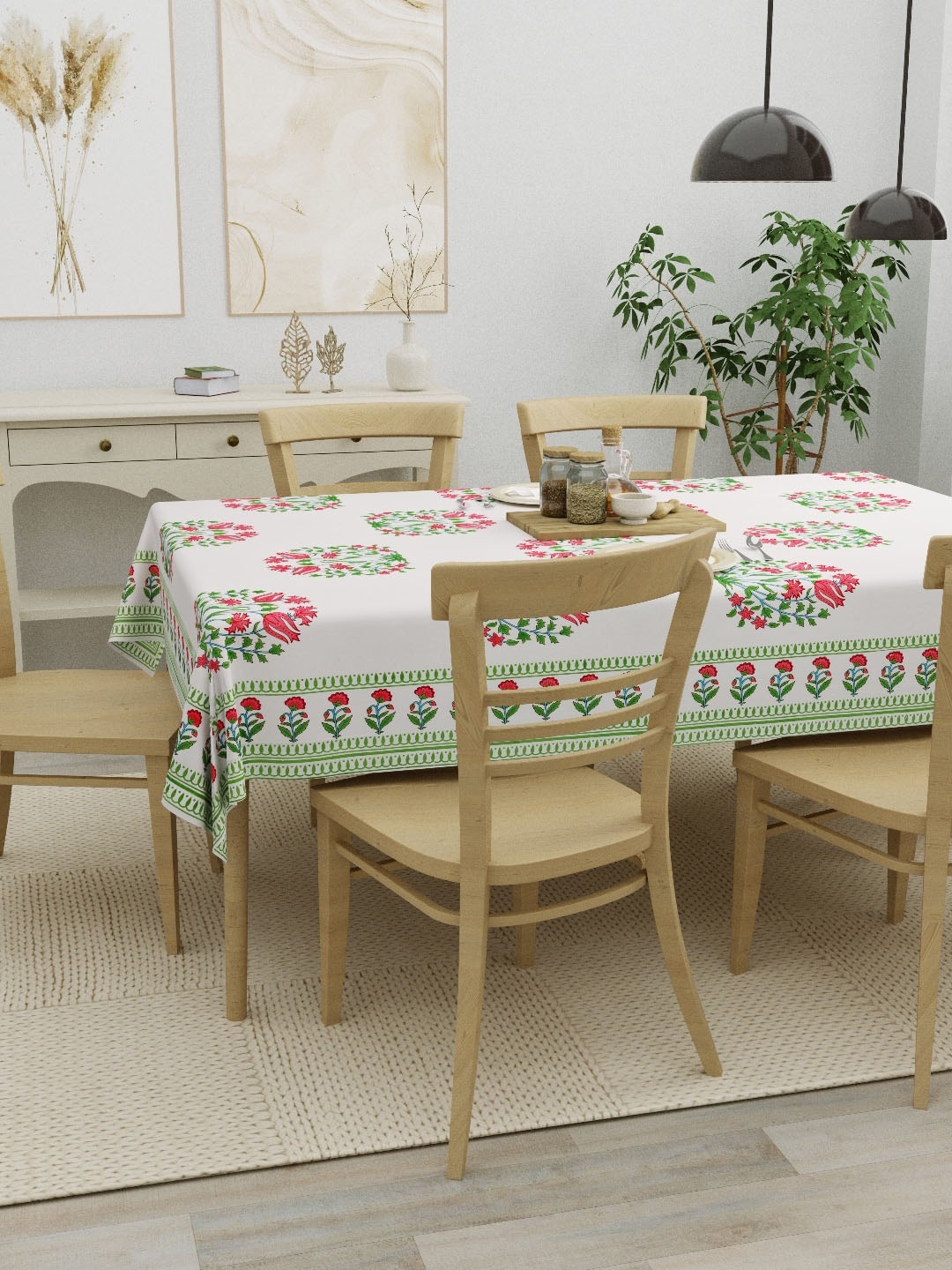 

Salona Bichona Green & Off-White Floral Printed Pure Cotton Table Cover