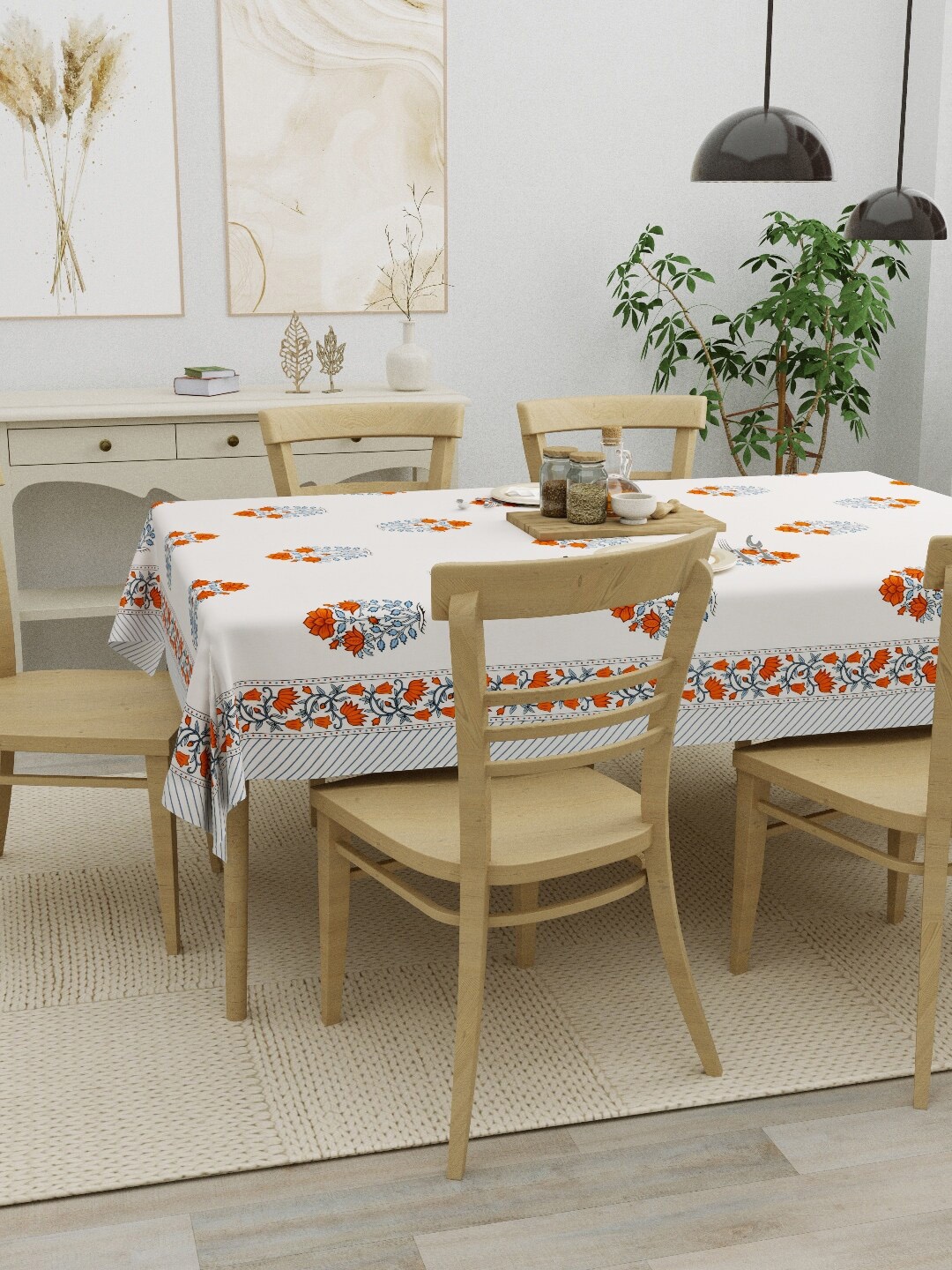 

Salona Bichona Orange & Off-White Floral Printed Pure Cotton Table Cover