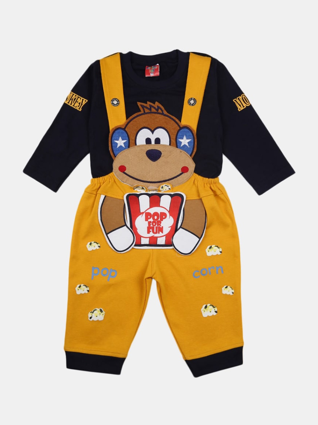 

V-Mart Unisex Kids Mustard & Black Pure Cotton Printed T-shirt with Pyjamas