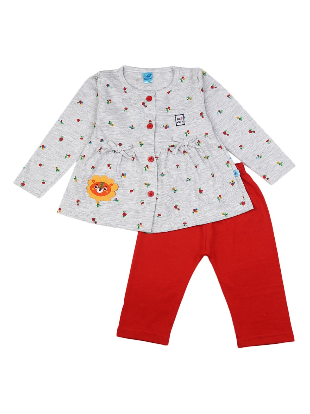

V-Mart Infant Printed Pure Cotton T-shirt with Pyjamas, Grey