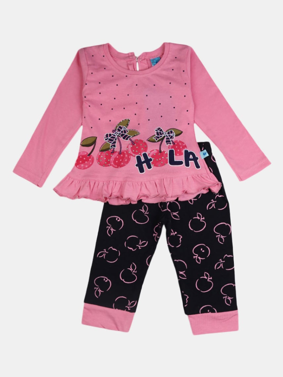 

V-Mart Infant Printed Pure Cotton T-shirt with Pyjamas, Pink