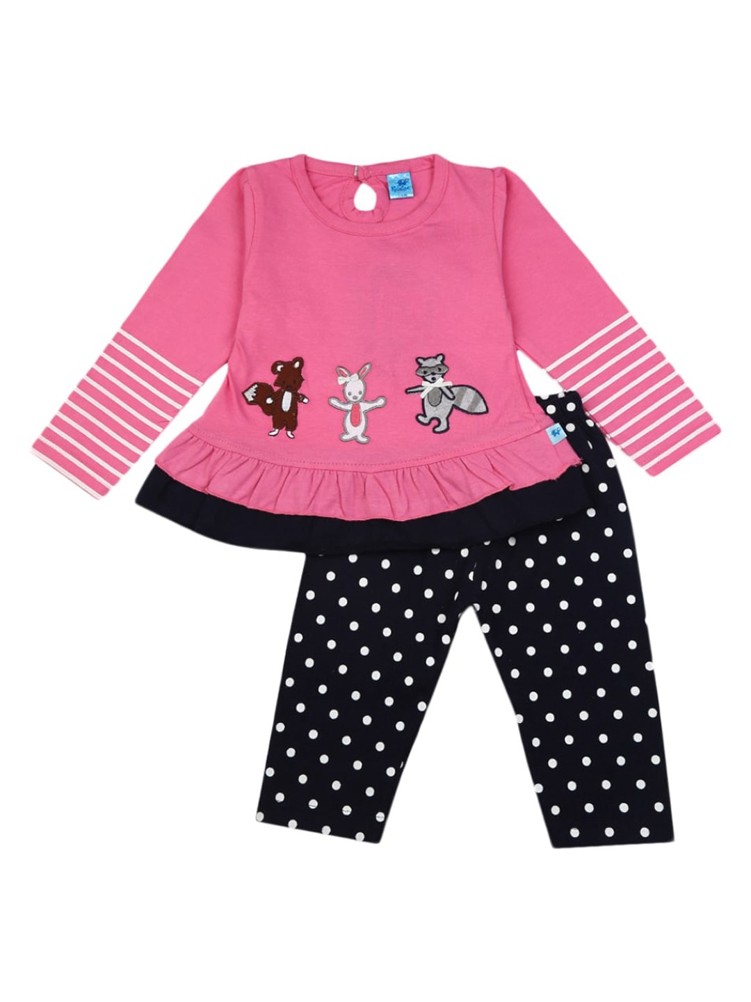 

V-Mart Infant Girls Printed Pure Cotton Top With Pyjamas, Pink