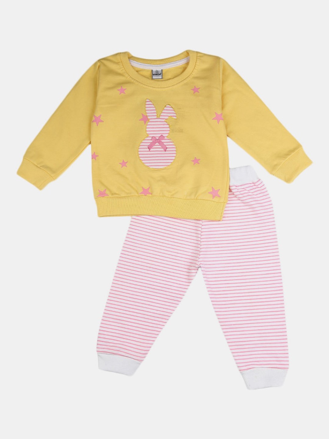 

V-Mart Infant Girls Graphics Printed Pure Cotton T-shirt With Pyjamas, Yellow
