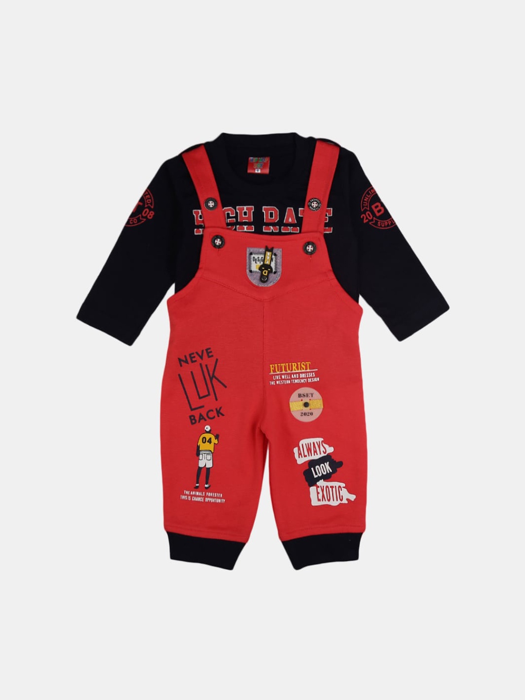 

V-Mart Infant Boys Typography Printed T-shirt With Pyjamas, Red