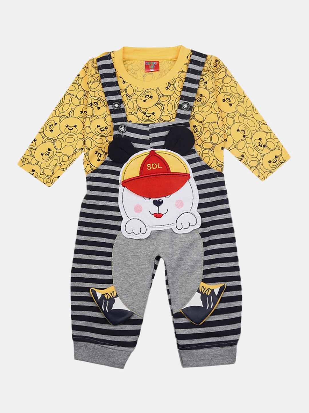 

V-Mart Infant Boys Graphic Printed Pure Cotton T-shirt With Pyjamas, Yellow