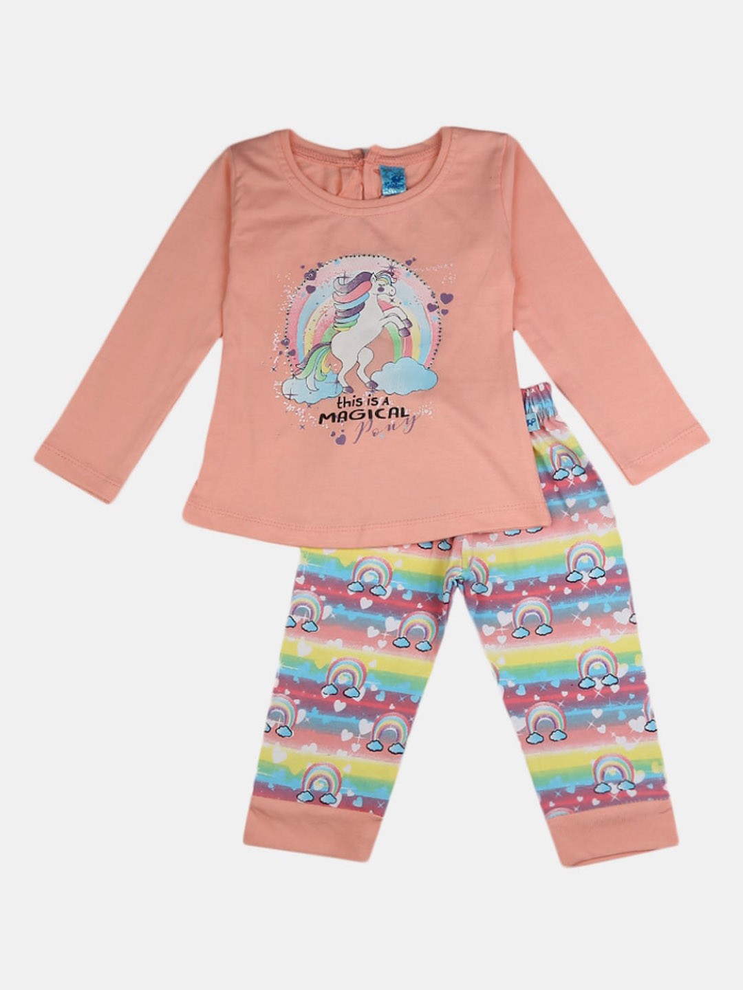 

V-Mart Infant Girls Graphic Printed Pure Cotton T-shirt With Pyjamas, Peach